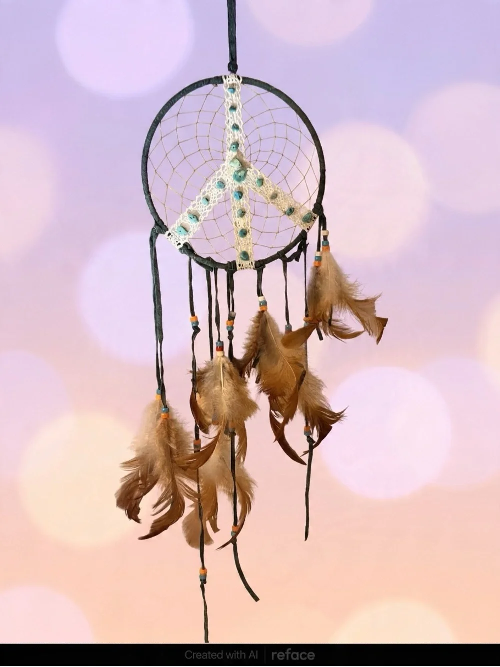 Bohemian Teal Dreamcatcher Wall Tapestry with Natural Feathers